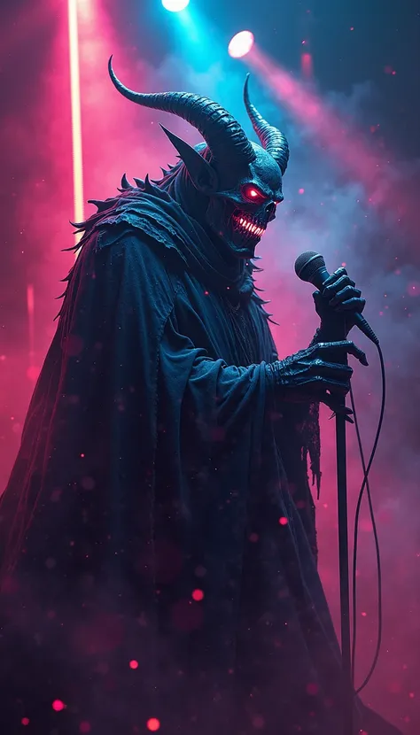 a logo of a shadow demon holding a microphone that says "Neon Bars", highest quality, highest detail, highest definition 