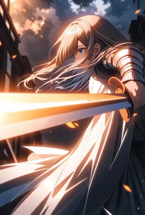 ((illustrations, Ultra-high definition , Japanese anime style, Shinkai Makiji , Beautiful lines, Full body composition with golden ratio, CG Unity, wallpaper),
( Beautiful Adult Women, A medieval female knight wearing metal armor shows off dynamic swor...