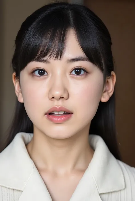 high-resolution portrait photo of a Japanese woman, photorealistic on the bed,  masterpiece, Perfect quality to hide my collarbone, Complicated Details, professional lighting, alone, 1 girl, Worn,  Full Body,   black hair,  detailed face,   beautiful eyes ...