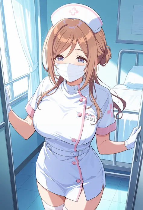 Score_9, score_8_up, score_7_up, source_anime, 1girl, himesaki rinami, blue eyes, brown hair, long hair, single hair bun, bangs, large breasts, (best quality), (high quality), {masterpiece}, extremely delicate and beautiful, ultra-detailed, beautiful detai...