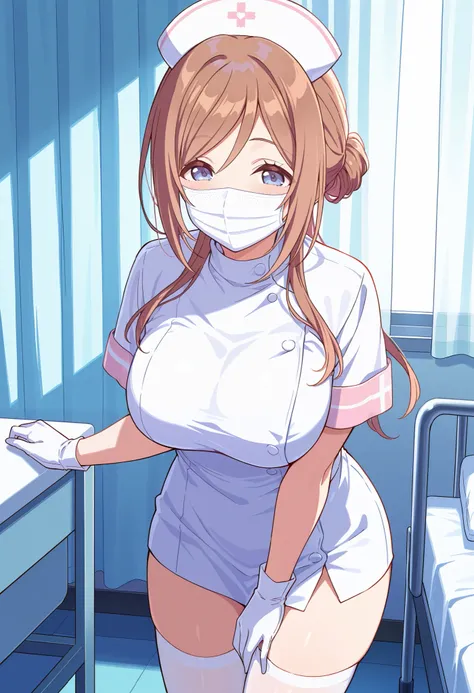 Score_9, score_8_up, score_7_up, source_anime, 1girl, himesaki rinami, blue eyes, brown hair, long hair, single hair bun, bangs, large breasts, (best quality), (high quality), {masterpiece}, extremely delicate and beautiful, ultra-detailed, beautiful detai...