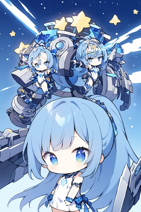 Super Mario background、 chibi、頭のみの chibiキャラ、pixel、
Character details(cute face、blue hair、Sky blue hair、Hair back、very long ponytail、The side of the bangs is long below the chin、The sides of the bangs are 35cm、The body is a chariot、Tank body、The hair is blu...