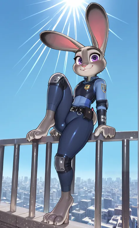 ((Judy Hopps)), ((Pixelsketcher)), ((wamudraws)), ((masterpiece)), ((high resolution)), ((solo portrait)), {(attractive figure), (thick thighs), (beautiful legs), (pretty feet), (three fingers), (three toes), (claws), (grey fur), (pink nose), (multicolored...