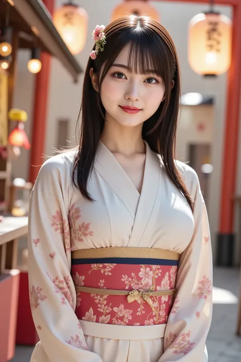 A highly detailed and ultra-realistic digital illustration of a beautiful young Asian woman, explicitly framed from just above her chest upwards, fully capturing her entire head, including the crown and clearly visible hair whorl. The composition ensures h...