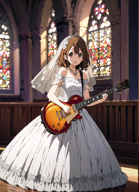 score_9, score_8_up, score_7_up, source_anime,
Plane, Plane, brown eyes, brown hair, hair ornament, hair clips, medium hair,Veil,necklace,Off Shoulder Wedding Dress,wedding long skirt,guitar( Gibson Les Paul) , Instrument playing, Stage Performance ,Sing ...