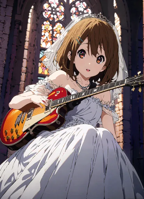 score_9, score_8_up, score_7_up, source_anime,
Plane, Plane, brown eyes, brown hair, hair ornament, hair clips, medium hair,Veil,necklace,Off Shoulder Wedding Dress,wedding long skirt,guitar( Gibson Les Paul) , Instrument playing, Stage Performance ,Sing ...