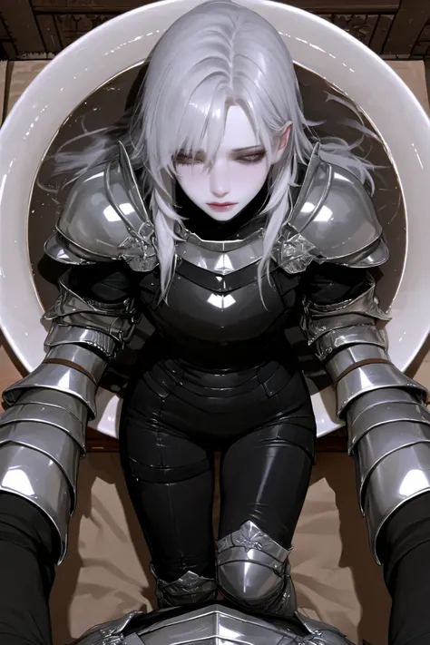 Nephis from shadow slave, anime girl, art 2d girl, first-person view, anatomically correct, white skin, high quality, best quality, a tall, slender girl around 20, aloof expression, clear grey eyes, a detached look on her face, silver-white hair that was ...