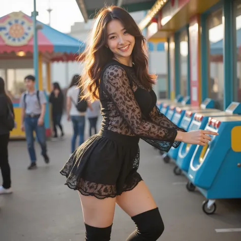 『1 Japanese Girl:1.3』『real photo:1.3』Highest quality:1.2、((big on the floor))、I can see a little cleavage、((young 20 year old woman ))、『showing teeth:1.9』、(((anatomically correct、perfect anatomy、anatomically correct指)))、slender body,realistic, Highest qua...