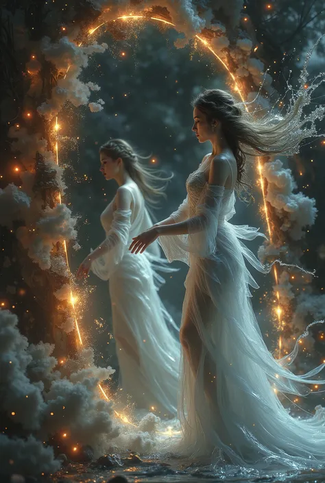 create a mirror in the world, dynamic pose, perfect fingers and hands, splashes of bright red vermillion, Mirror, mirror, a vision unfolds, A beautiful woman, her story told. Happy and bright, her gaze meets the lens, Eyes locked in the camera, as reality ...