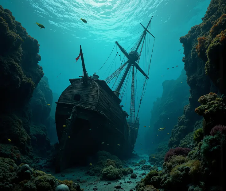 Picture Frame、 Scenery、deep sea、Sunken Ship、