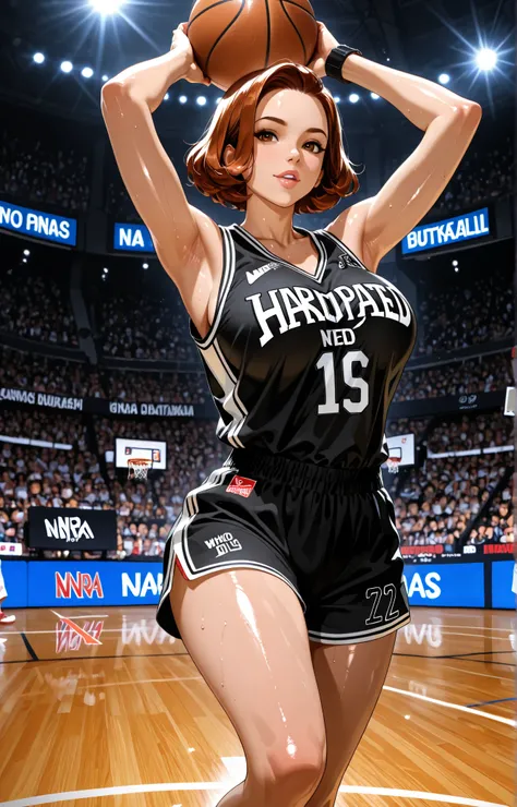 shiny, shiny skin, high quality, NBA, girls, who play basketball big breasts word I don't need other players audience