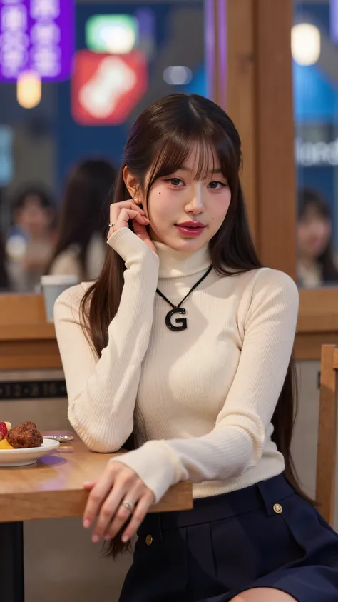 8k, masterpiece, full body, RAW photos, best quality,k1girl, j-cup busty 、big breast, (( top quality and the back is fully nude , 8k, ultra-detailed face, ultra realistic, Beautiful asian woman , posing gracefully and attractively wearing a knitted bl...