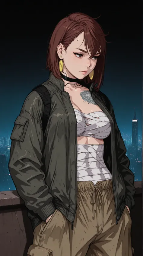Score_9, score_8_up, score_8, score_7_up, expressiveh, rating_explicit, masterpiece, hyperdetailed, source_anime, sinozick style, 1girl, momo ayase, short hair, brown hair, brown eyes, bangs, thick eyebrows, medium breasts, earrings, black choker, sarashi,...