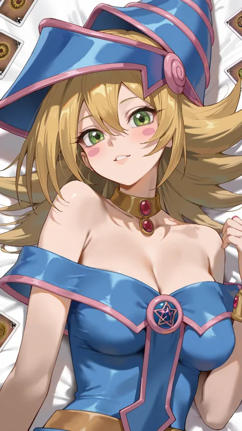  So aesthetic   ,   It&#39;s ridiculous,Alone, Lots of cards \((yu-gi-oh!:1.5)\)  Lying in rows on the floor  ,  a girl\( dark magician girl\(yu-gi-oh!, dark magician girl,   pelo rubio ,  choker,   green eyes ,  long hair, ,  stickers\),  poses cute dynam...