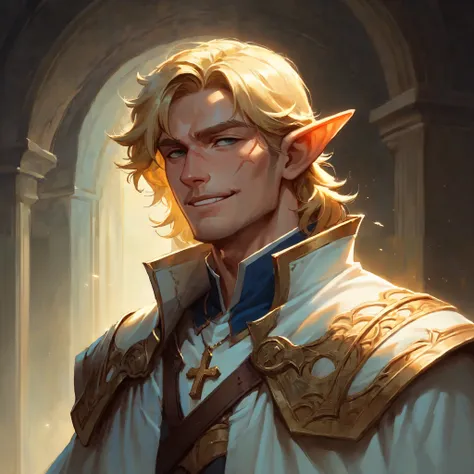 a painting of a man with blonde hair and a half plate armor, a portrait of a male elf, portrait of fin wildcloak, portrait of magical blond prince, fantasy male portrait, beautiful male human, male blonde human cleric, portrait of a young holy elf cleric, ...