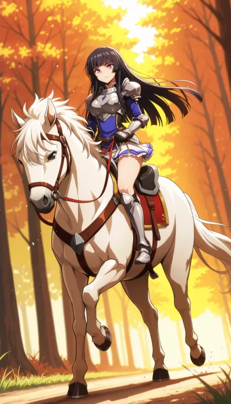 (masterpiece:1.3), (8K, best quality:1.3), Highest image quality, intricate details, high resolution, depth field, Natural light, professional lighting, motion blur background, BREAK, kisyu, riding, horse, both hand holding rein, (a female knight riding a ...