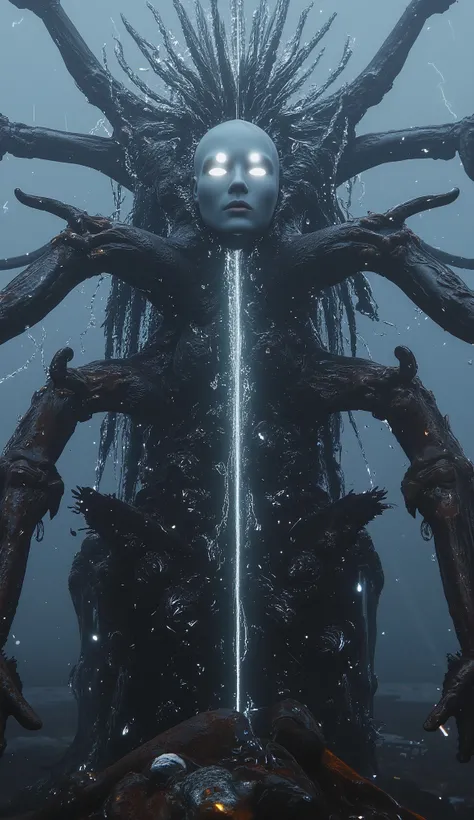 **"The Aquarius Titan emerges from the ruins of a drowned metropolis, a towering androgynous deity of flowing water and shattered glass. Its body appears sculpted from liquid crystal, constantly shifting between solid and liquid states, with fragments of d...