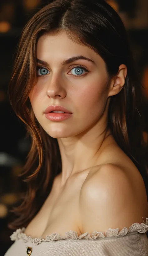 Highly detailed photorealistic portrait of Eastern European supermodel, intense low-light photography, soft natural lighting creating dramatic shadows, 4K ultra-high resolution, razor-sharp facial details, porcelain skin texture with subtle imperfections, ...