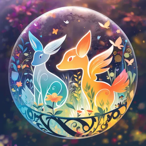 hyper detailed, double exposure, shallow depth of field, vivid colors, mystical atmosphere, logo design, cute creatures, Flaticon