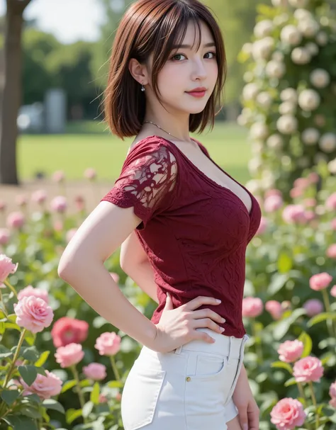 NSFW, (Highest quality), (Ultra-precise CG16K wallpaper), (Realistic), (High saturation), (Sharp), Beautiful detailed shading, Beautiful natural lighting, Beautiful detailed glow, (Afternoon sunlight), Natural light, Depth of field, (Mature 24 year old wom...