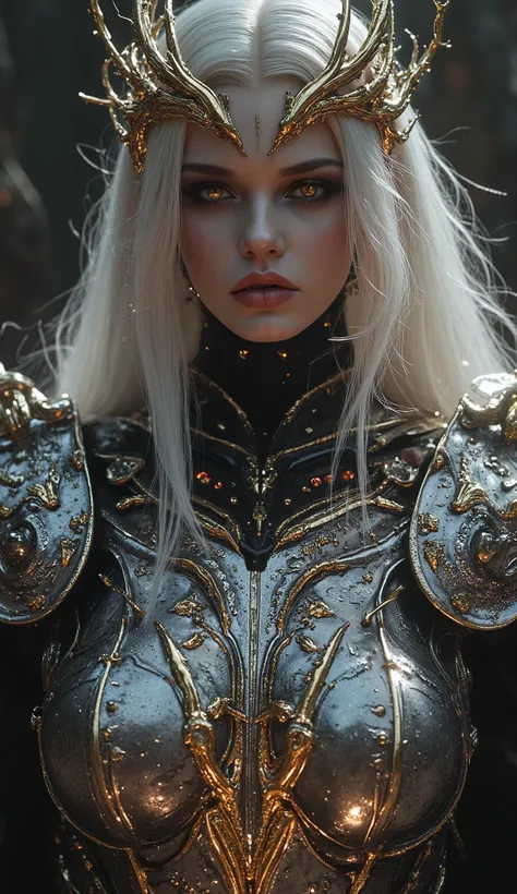 **"The Virgo Titan, a breathtaking yet terrifying fusion of divine beauty and infernal might, ascends a jagged hill of rusted swords and broken helms—her presence warping the air with celestial corruption. Her armor, a masterwork of damned silver and black...