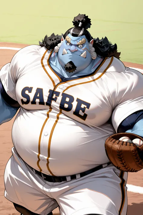 solo, chubby jinbe, big belly, fay, happy, side chest, Stand slightly sideways, side angel, shirtless, very huge pectoral, shorts, t-shirt, baseball, jersey, baseball fields, pitcher, playing baseball, jersey, baseball hat, detailed face:1.3, eyes, wide sh...