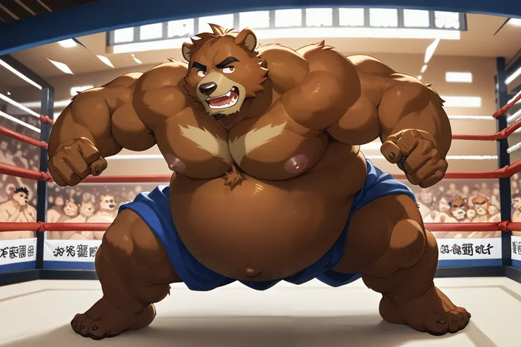Juuichi - Morenatsu,dynamic angle,, dynamic pose, looking away, furry male bear,ultra high detailed body、 furry male bear, male, brown fur color,, inflating, , massive belly, bloated belly, furry belly, hairy belly, , hyper bulge,Large , fighting, judo, bl...