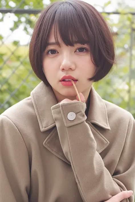 ((( high resolution,Top Quality, VERY WELL DETAILED, masterpiece , very detailed,realistic,real people,very detailedな肌))) ,strand,cloudy,( from before ), completely naked、naked、 pubic hair、かなり濃い pubic hairが見えます、B cup size  side by side with naked men, view...