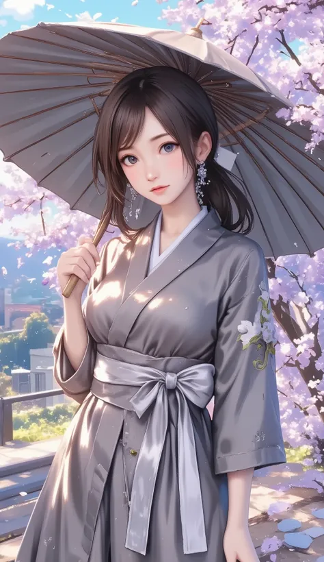 Woman holding a Japanese umbrella , Nishijin Textile Kimono , Japanese painting style , BEAUTIFUL ANIME STYLE PORTRAIT, Extra , detailed portraits of anime girls , Beautiful Anime Portrait , BEAUTIFUL ANIME WOMAN , digital animated illustration, Anime...