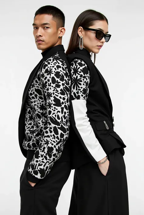 Man and woman modeling black and white for zara extemely realistic
