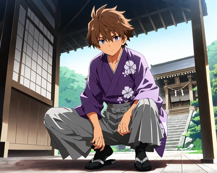 ((masterpiece)), ((best quality)), ((ultra-detailed)), score_9_up, score_8_up, score_7_up, HD, top quality, best quality, High-quality illustrations, anime screencap, perfect anatomy, solo, 1boy, 1male, male anime character, anime boy, Takeru Taiga, brown ...