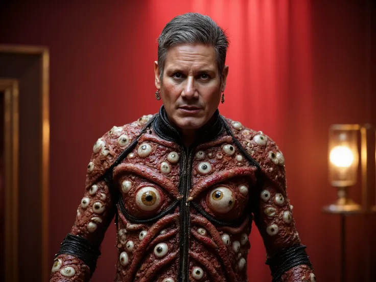 Keir Starmer a monster made of eyeballs, highly detailed, photorealistic, 8K, hyperrealistic, dramatic lighting, gothic horror atmosphere, dark fantasy, ominous, surreal, unsettling, twisted 1984, creepy, monstrous, eyeball creature, horrifying, unsettling...