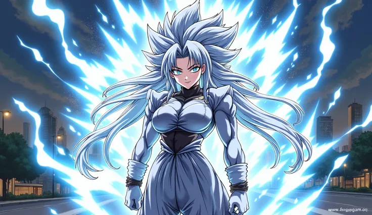 A powerful warrior in her Super Saiyan 5 transformation, she has big . She has long silver and wild hair, bright blue eyes and an average and very feminine physique. Her body is covered by a thin layer of silver hair, highlighting your intense energy . An ...