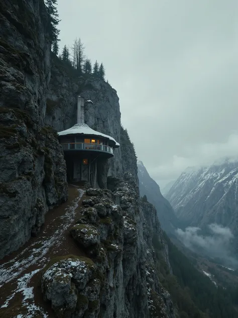 “The Silent Outpost, spectacular and terrifying escapism. A breathtaking yet eerie brutalist remote home outpost, Paradoxically built, vertigo induced proportions and mind bending perspectives, intricately built and clinging to a jagged Scandinavian mounta...