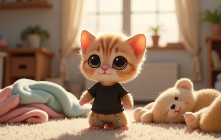 baby cat drawn in size 25 ,1 cute baby cat,kitten sliding on the slide kitten,smile,eyes look like beautiful marbles,fluffy and detailed coat like a kitten in a real car,Don't blur the background,Kitten folding laundry in the living room,Laundry is piled ...