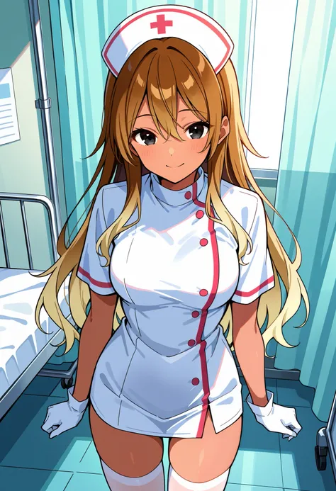Score_9, score_8_up, score_7_up, source_anime, 1zum1, solo, dark-skinned female, tan, long hair, gradient hair, brown hair, blonde hair, hair between eyes, black eyes, (best quality), (high quality), {masterpiece}, extremely delicate and beautiful, ultra-d...
