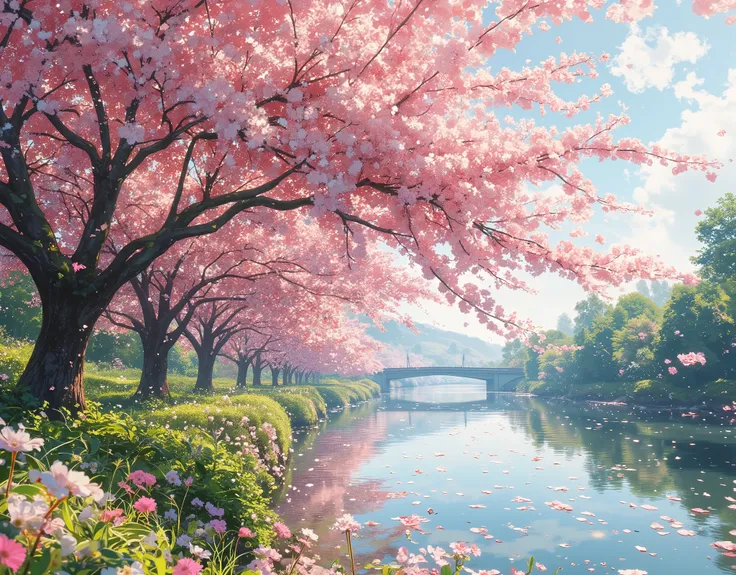 Trees along the river々There are a lot of pink flowers growing on,Cherry Tree, Cherry Tree々,Sakura Fubuki,beautiful