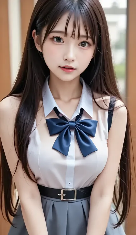 sexy 여성, classroom background, big , white shirt, gray skirt, Korean, full body, long legs, sexy, skirt, 조금 big , 매우 big ,  school uniform , 더 big , Sensually, rich , sexy 자세,  lean forward, SLIM YOUR ARMS, big  on the floor, 더 big , 더 big ,  cute ass ,  [...