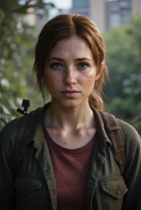(best quality, 128k,highres,masterpiece:1.2),ultra-detailed,(realistic,photorealistic,photo-realistic:1.37), ((masterpiece)) ((photography)) ((Highest quality)) Ultra-realistic portrait of Ellie Williams from *The Last of Us*, depicted as a real-life perso...