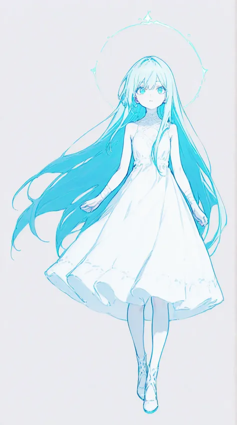 masterpiece、completely complete、super quality、best quality、 mysterious 、no expression、cool、 beauty、delicate、very long hair、hanging eye、sharp eyed、straight hair、long hair、anime style、(( aqua blue hair :1.5))、((Aqua blue eyes:1.5))、bungs、pure white skin、Orig...