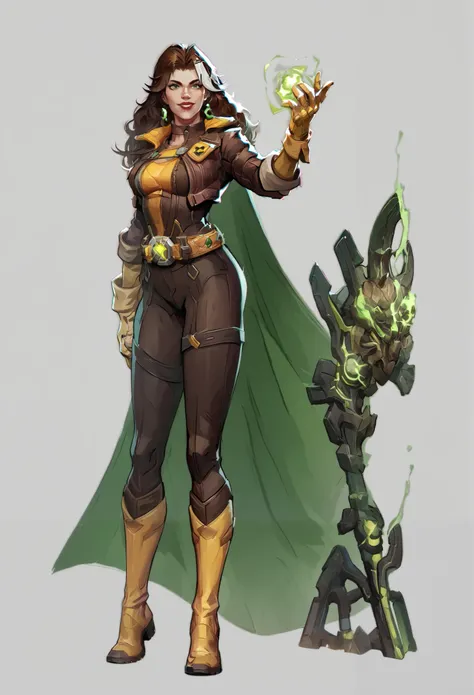 Rogue, a character from the X-Men universe, is known for her distinctive appearance and costume. She typically has long, wavy brown hair with white streaks.
Her costume usually features a combination of green and yellow colors, with a green bodysuit and ...