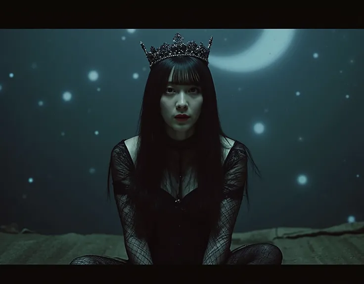 (((The Dark Throne in the Dark Castle:2.0))),((Night sky with constellations:2.0)),(((Dark horror atmosphere with a gothic feel:2.0))),(((pray holding up a shining copper sword:2.0))),sit with open knees,((seiza:2.0)),One female ghost,((super cute face:2.0...