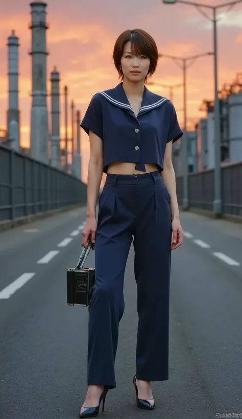 1 woman,((８Head to Body)),(ultra short hair 1.2),Front Map,((full body shot 1.3)),(dynamic pose:1.3),standing,The highest quality staring at the camera,masterpiece,high definition,8k,((professional lighting)),(((pan focus1.3))),(golden ratio),perfect anato...
