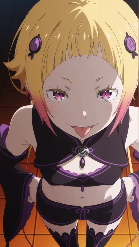 , Capella,re:zero
High quality ,  best quality , masterpiece,  High Resolution , detailed face( LoRA: Capella),anatomically correct, detailed hairstyle( LoRA: Capella),anime Coloring
solo, 1 girl
,multicolored hair,blonde hair,short hair,pink eyes,
, purpl...