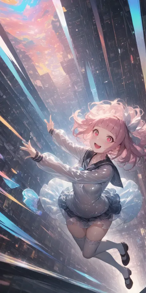 best quality, ultra detailed, insanely detailed, schoolgirl, (dynamic angle:1.2),delightful, blissful, intelligent, proud, flushed, dancing, looking at viewer, semi long, shiny hair, pink hair, with heart-shaped irises, with irises, with heart-shaped eyes...