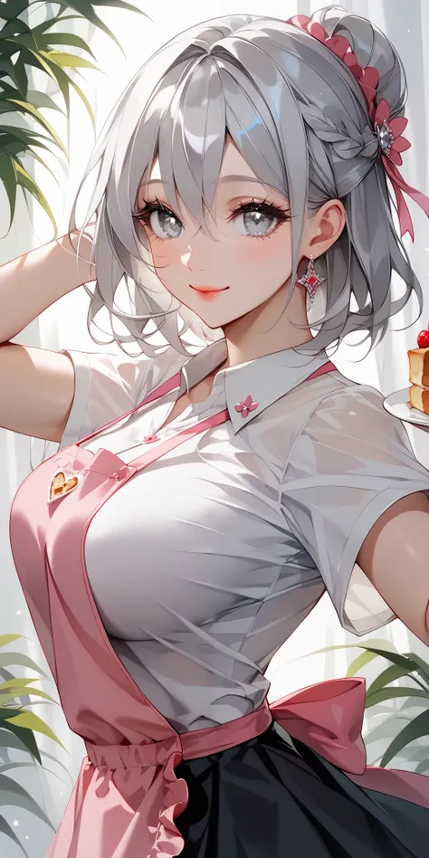 BREAK 1 Japanese girl, 18yo, ((shiny silver hair)), bob cut, bang between eyes, beautiful hair), ((silver eyes:1.5)), (beautiful eyes, twinkle eyes), (athlete body, large breasts), cute face, beautiful face, pretty face, beautiful, good anatomy, long eyela...