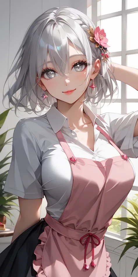 BREAK 1 Japanese girl, 18yo, ((shiny silver hair)), bob cut, bang between eyes, beautiful hair), ((silver eyes:1.5)), (beautiful eyes, twinkle eyes), (athlete body, large breasts), cute face, beautiful face, pretty face, beautiful, good anatomy, long eyela...