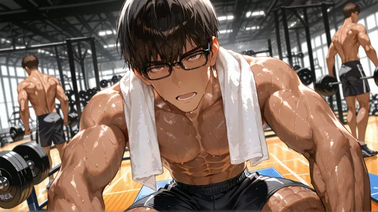 masterpiece,best quality,amazing quality, detailed eyes, very aesthetic, depth of field, detailed background, 1boy, , solo, male has brown skin, male has long face, male has low fade hair , male has squinted eyes, male has dark brown eyes, black hair, male...