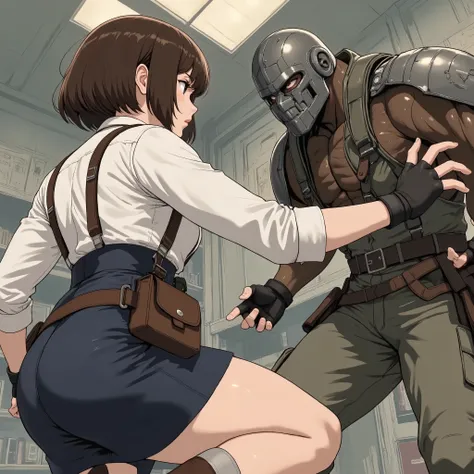 (masterpiece, top quality:1.2),。low angle。Fighting、The world view of Resident Evil 3。anatomically correct、Jill Valentine/(Resident Evil 3/)、 Active Angle。1 girl, 1 humanoid monster ,fight、Staring at each other。female。Female criminal。。combat posture。。,face ...