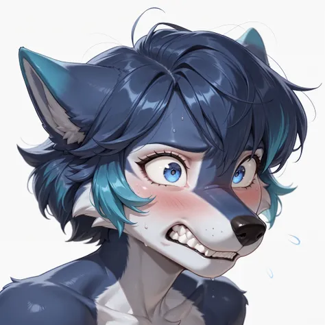 (masterpiece, best quality, amazing quality, very aesthetic, high resolution, ultra-detailed, absurdres:1.25), zoom up, face shot, general, newest, scenery, furry, anthro, female, (solo, 1 ultramarine blue wolf anthro:1.25), (long muzzle:0.75), (ultramarin...